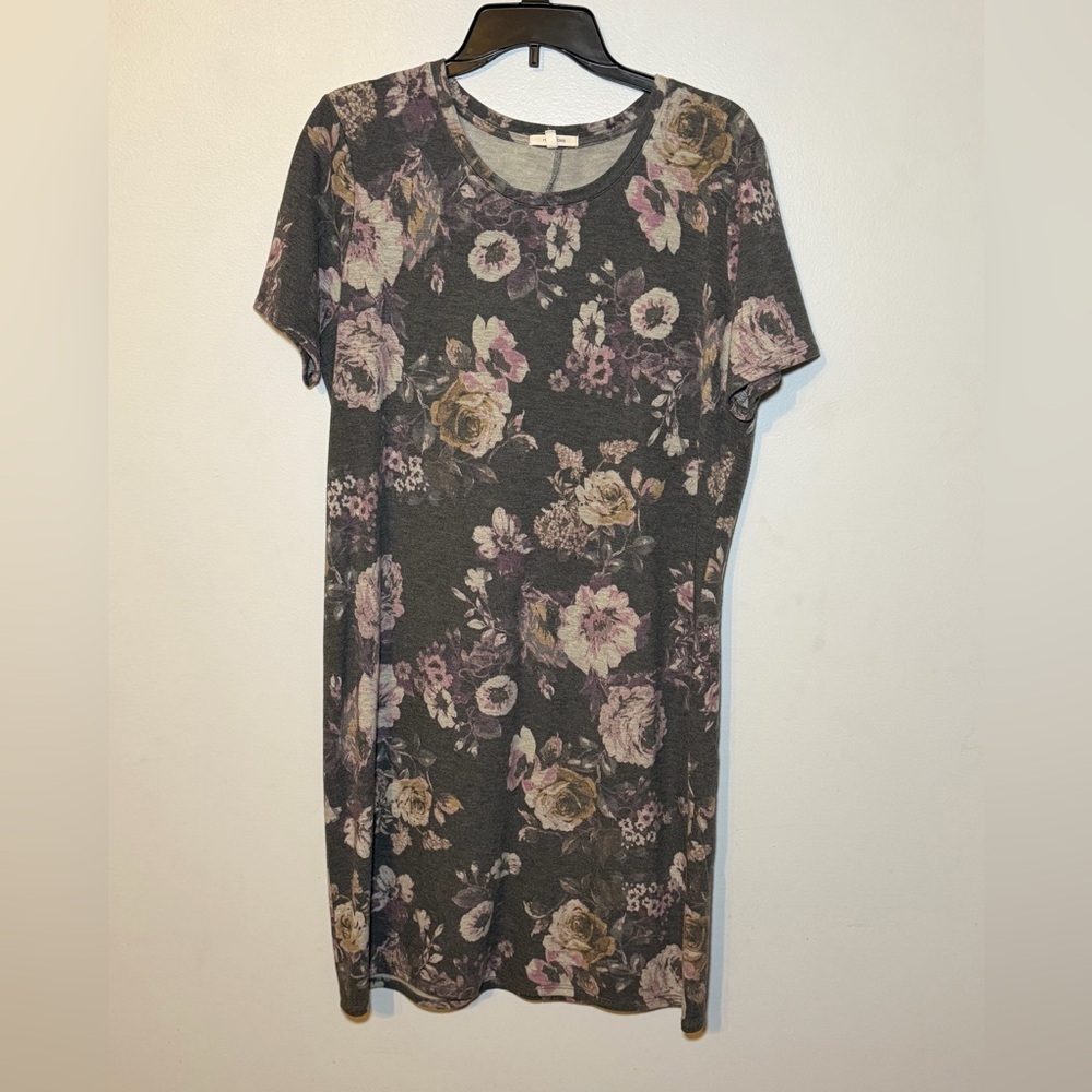 Maurices Floral Short Sleeve Dress - Gray and Purple